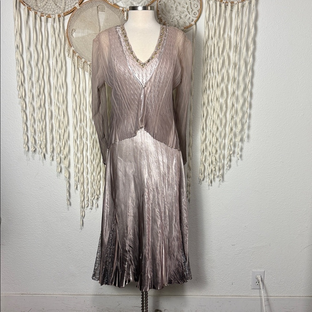 Komarov Embellished V-neck Sleeveless Midi Dress with Coordinating Sheer Jacket